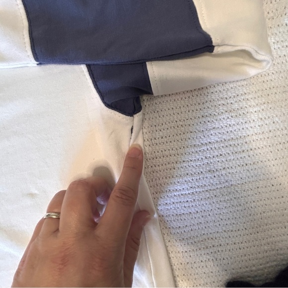 Boxy Navy and White Long Sleeve Polo Shirt Deep V Neck Trendy School Fall - Picture 11 of 12